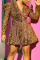 Brown Fashion Casual Print Basic V Neck A Line Dresses (Without Waist Chain)