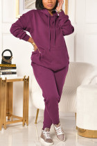 purple Fashion Casual Solid Basic Hooded Collar Long Sleeve Two Pieces