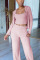 Pink Casual Solid Patchwork O Neck Long Sleeve Three-piece Set