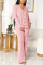 Pink Fashion Casual Solid Basic V Neck Long Sleeve Two Pieces