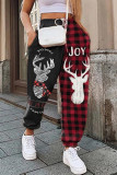Red and white Fashion Casual Patchwork Print Patchwork Regular Bottoms