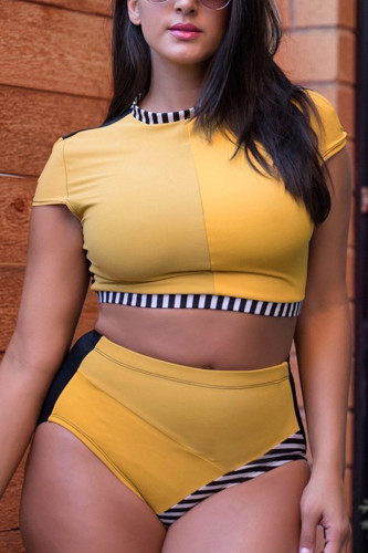 Yellow Fashion Sexy Plus Size Bikini Two-Piece Set