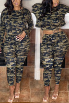 Camouflage Sexy Adult Print O Neck Long Sleeve Two Pieces