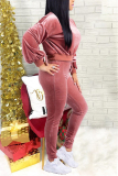 Pink Fashion Casual Solid Basic O Neck Long Sleeve Two Pieces