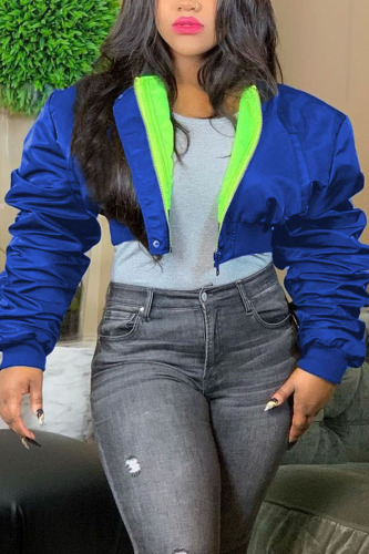 Royal blue Fashion Casual Solid Cardigan Zipper Collar Outerwear