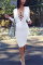 White Fashion Sexy Solid Hollowed Out V Neck Long Sleeve Dress