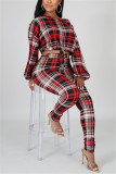 rose red Casual Two Piece Suits Print Striped pencil Long Sleeve