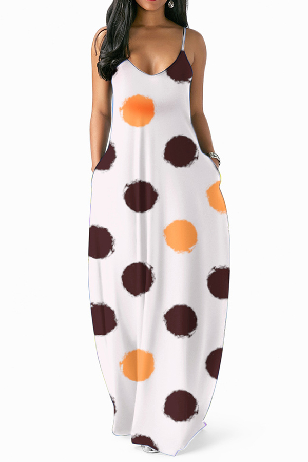 

Coffee Casual Dots Printed Floor Length Dress