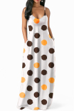 Coffee Casual Dots Printed Floor Length Dress