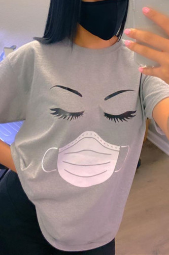 Grey Fashion Casual Printed Short-sleeved T-shirt