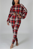 rose red Casual Two Piece Suits Print Striped pencil Long Sleeve