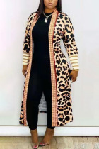 Leopard print cardigan Leopard Print Camouflage Lips Print Print Long Sleeve Outerwear