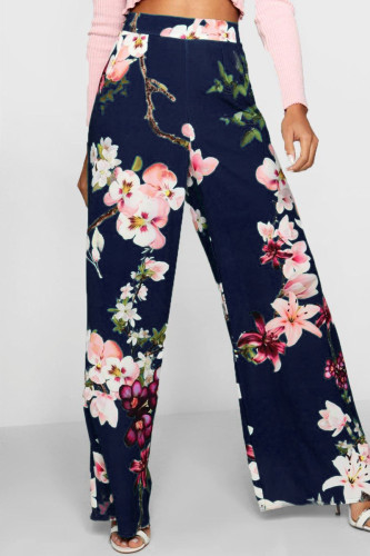 Deep Blue Fashion Casual Print Pants Regular Trousers