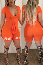 Orange Sexy Fashion Printed Short Sleeve Romper