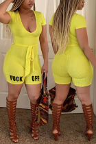 Yellow Sexy Fashion Printed Short Sleeve Romper