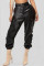 Black Fashion Casual Solid With Belt Regular Trousers