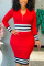 Red Sexy Print Split Joint O Neck Pencil Skirt Dresses