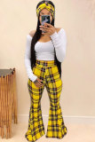 Yellow Fashion Sexy adult Patchwork Print Three-Piece Suits Boot Cut Long Sleeve Two Pieces