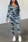 Blue Fashion Casual Camouflage Print Basic Hooded Collar Long Sleeve Two Pieces