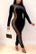 Gold Fashion Sexy Patchwork Patchwork See-through Half A Turtleneck Skinny Jumpsuits