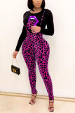 Leopard print Fashion Casual Leopard Lips Printed Basic O Neck Long Sleeve Regular Sleeve Regular Two Pieces