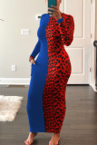 Red Sexy Print Patchwork Turtleneck Wrapped Skirt Dresses