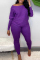 purple Fashion Casual Solid Basic O Neck Plus Size Set