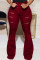 Wine Red Fashion Casual Solid Ripped Regular Trousers