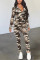Green Fashion Casual Camouflage Print Basic Hooded Collar Long Sleeve Two Pieces