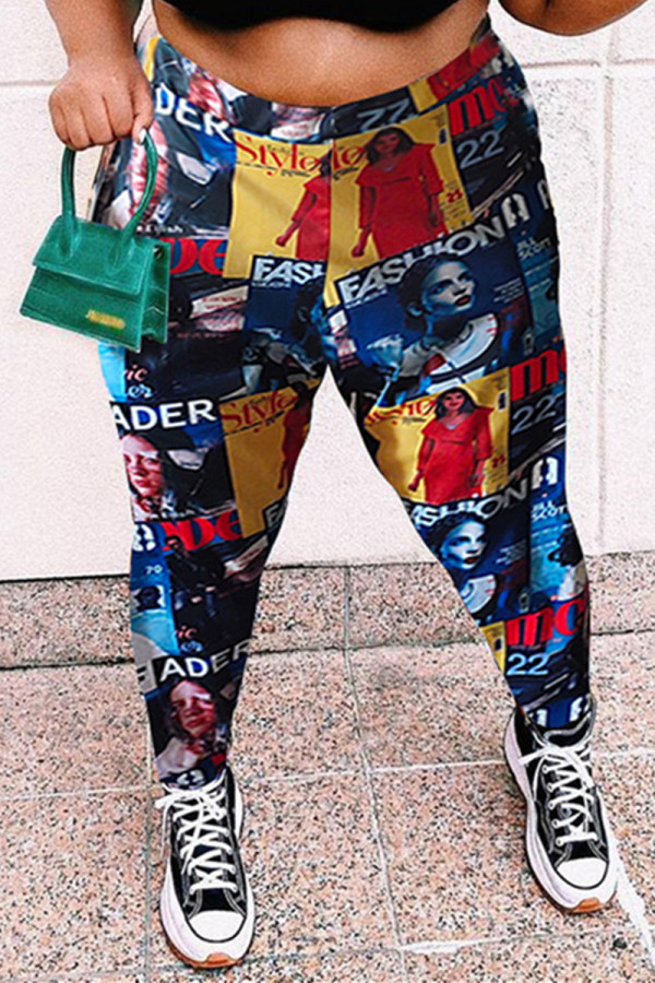 multicolor Fashion Casual Print Basic Regular Trousers