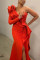 Red Fashion Sexy Solid Split Joint Oblique Collar Evening Dress