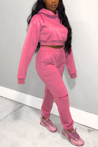 Pink Street Solid Hooded Collar Long Sleeve Two Pieces