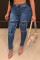 Blue Fashion Casual Patchwork Patchwork High Waist Skinny Jeans