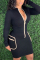 Black Fashion Sexy Solid Split Joint Zipper Collar Long Sleeve Dress