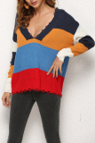Pink Casual Color-lump Patchwork Knitting Sweaters