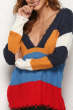 Navy blue Casual Color-lump Patchwork Knitting Sweaters