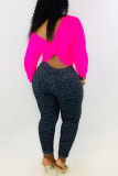 Pink Street Fashion adult Leopard backless Print Two Piece Suits Solid pencil Long Sleeve Two-