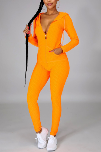 Yellow Fashion Casual Solid Basic Zipper Collar Long Sleeve Two Pieces