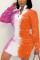 Orange Sexy Gradual Change Print Turndown Collar Long Sleeve Mini Pencil Skirt Dresses
