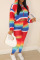 Rainbow color Casual Striped Hooded Collar Long Sleeve Two Pieces