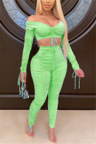 Green Fashion Sexy Long Sleeve Top Trousers Set
