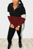Black Fashion Casual Patchwork Patchwork Zipper Collar Long Sleeve Two Pieces