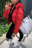 Red Fashion Casual Solid Basic Hooded Collar Outerwear