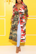 Red Notched Print Camouflage Polyester Others Long Sleeve  cloak