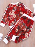 Royal blue Fashion Casual Print Patchwork Red Girl Two-piece Pants Set