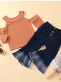Brown Fashion Casual Hollow-out Flared Brown Girl Two-piece Pants