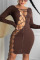 Brown Sexy Solid Split Joint O Neck Wrapped Skirt Dresses