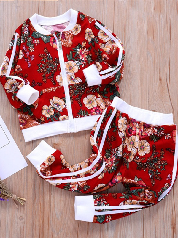 Red Fashion Casual Print Patchwork Red Girl Two-piece Pants Set