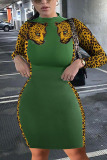 Green Sexy Print O Neck A Line Dresses