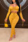 Yellow Fashion Sexy Long Sleeve Top Trousers Set